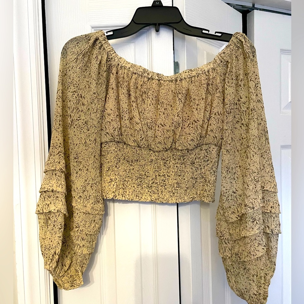 These Three Boutique Smocked Long Sleeve Crop Top